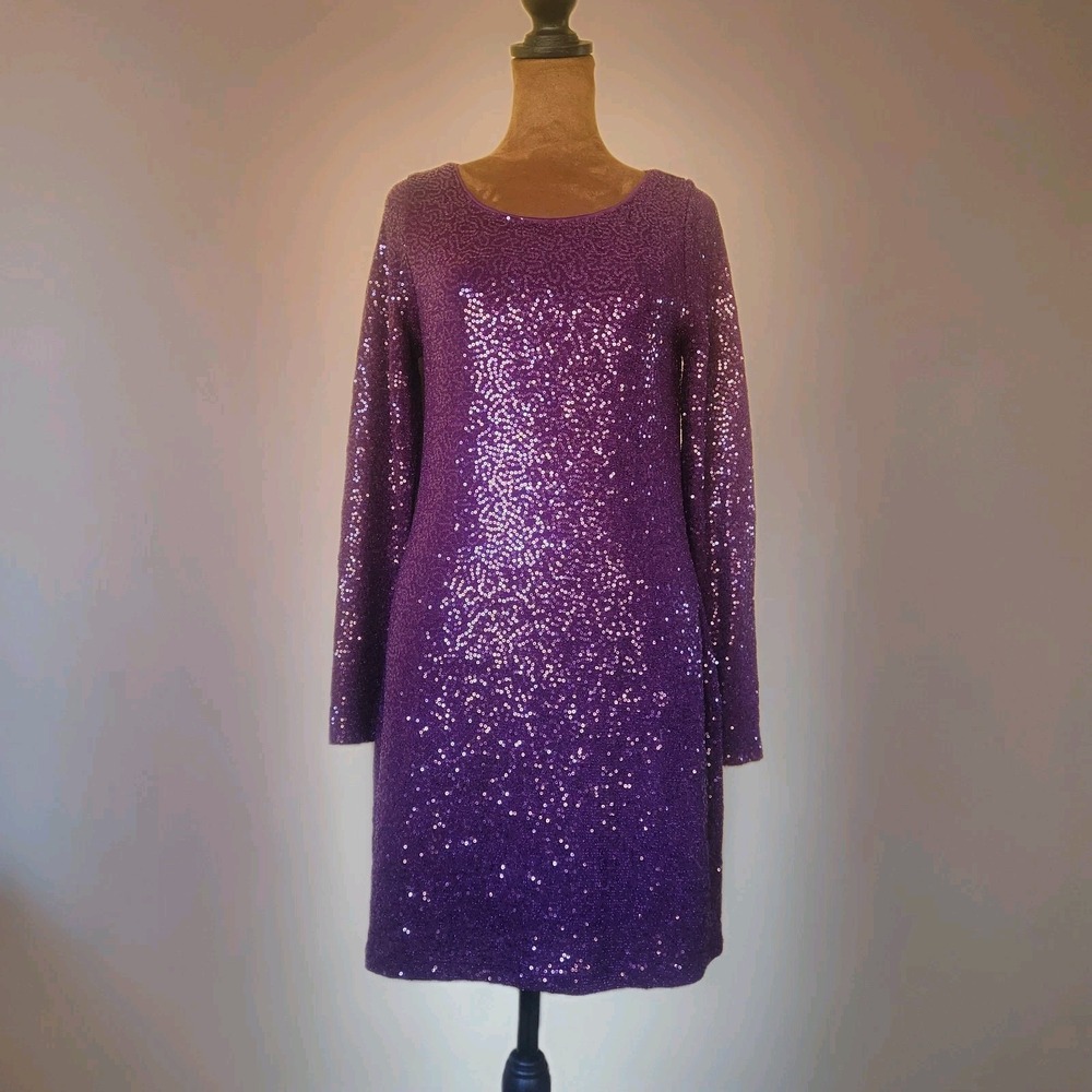 Express Dress Size S Purple Sequins Knee Length Sheath Party‎ Holiday Stretch